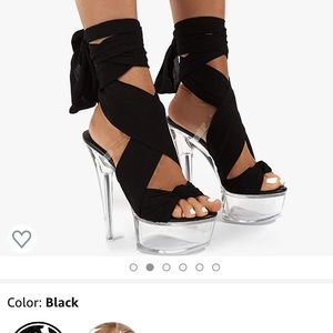 New black tie up clear heel dance shoes